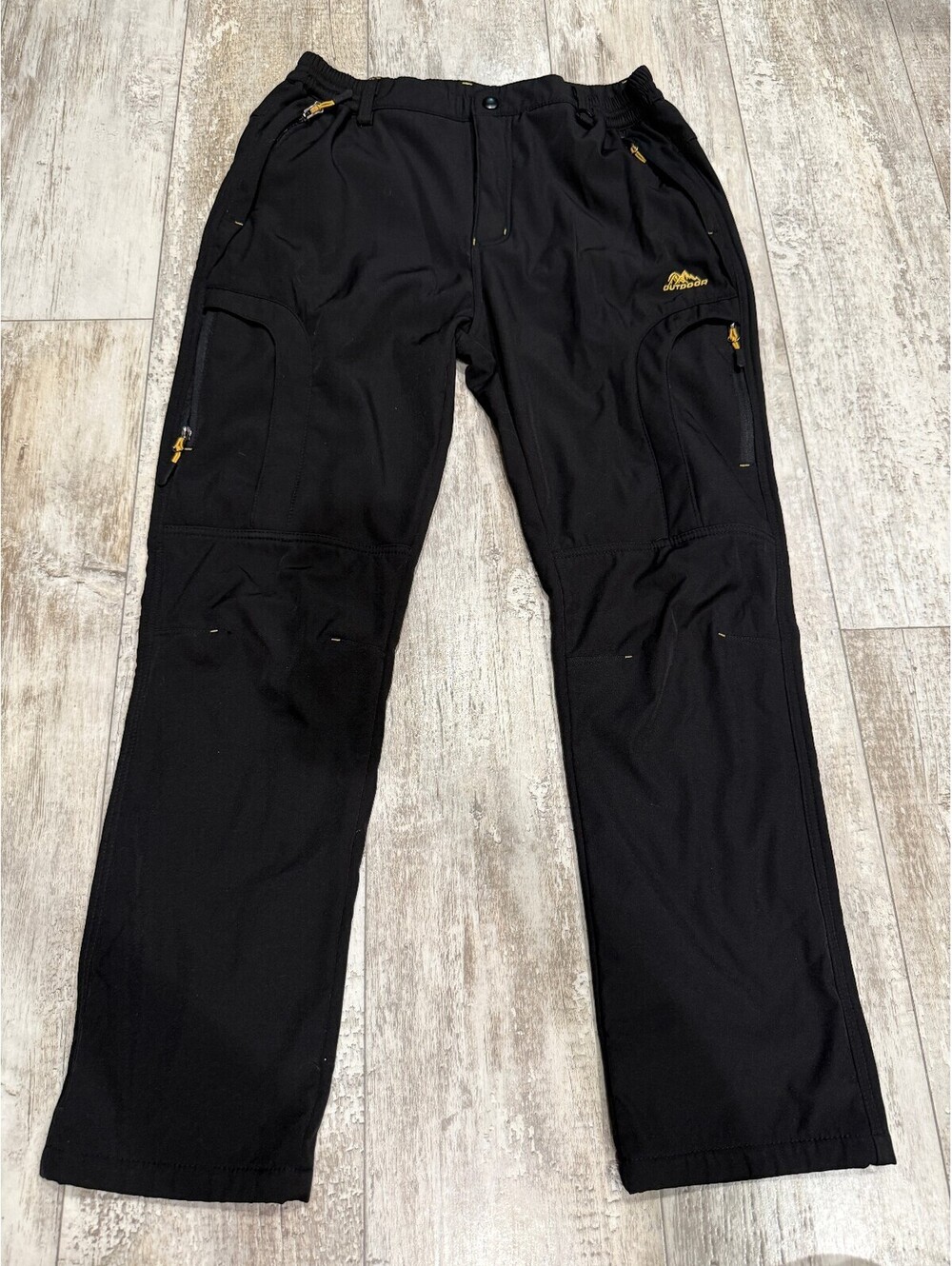 Outdoor Mens L Black Softshell Hiking Cargo Pants Zip Pockets